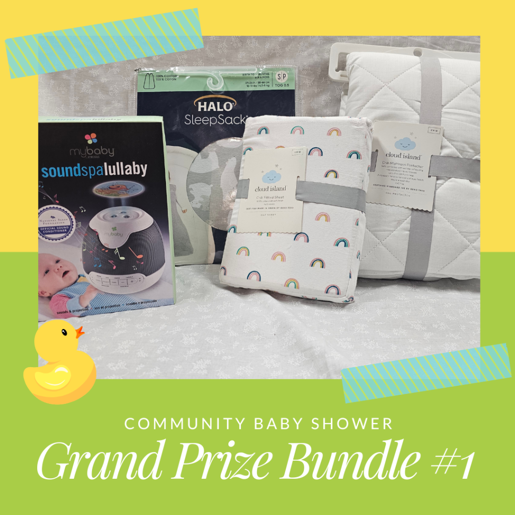 Prize Bundle #1 is a photo of
MyBaby Lullaby Sound Machine & Projector
HALO SleepSack, TOG 0.5, Small 0-6 Months
Cloud Island Fitted Crib Sheet
Cloud Island Waterproof Fitted Crib Mattress Pad Cover